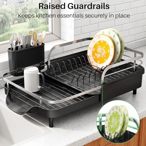 SAYZH Expandable Dish Drying Rack for Small Kitchen Counter, Black
