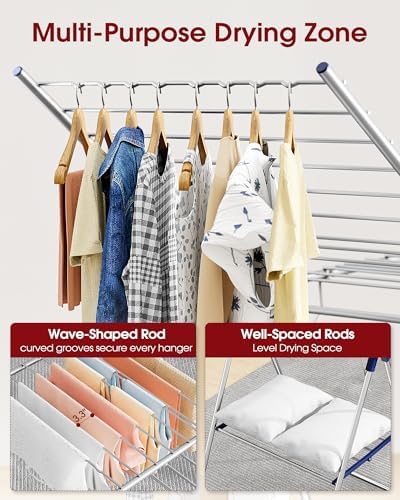 Sakugi Clothes Drying Rack, 55.5" Adjustable Wings, Foldable Design