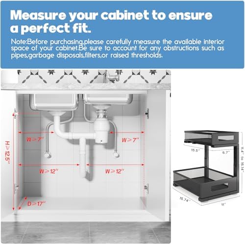 1 Pack-11.4"-16.14"H Under Sink Storage Organizer, Large 2-Tier Ele...