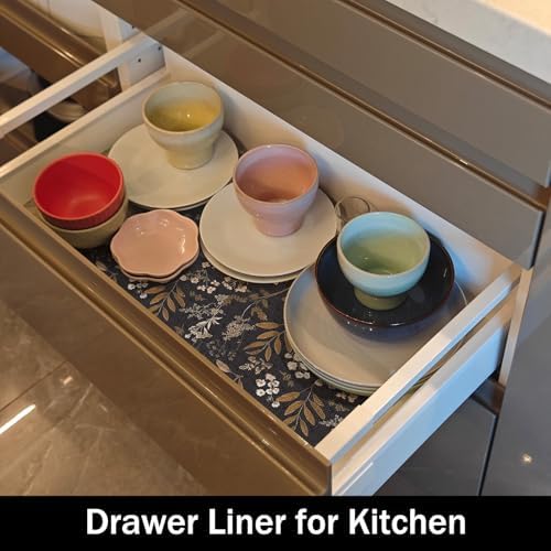 Black Leaf Shelf Drawer Cabinet Liners Waterproof,24IN x 10FT