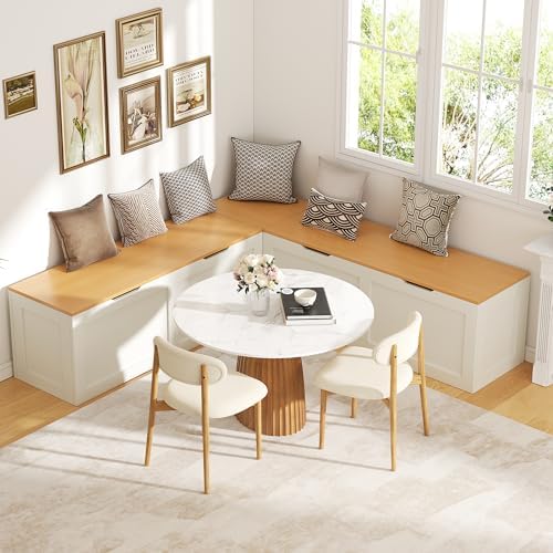 L Shaped Bench with Storage, 63" Breakfast Nook Benches, Wood Kitchen Co...