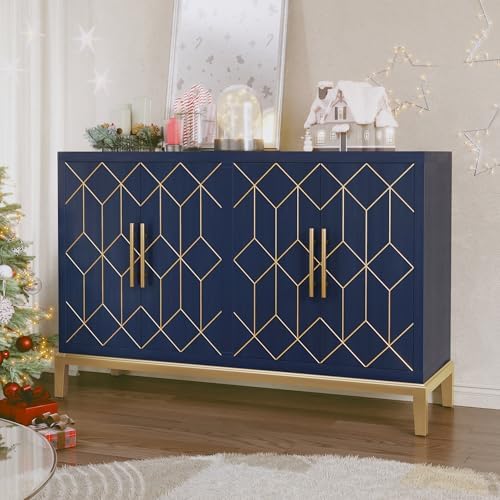 HLR 48" Accent Cabinet with 4 Doors and Shelves, Modern Credenza Storage...