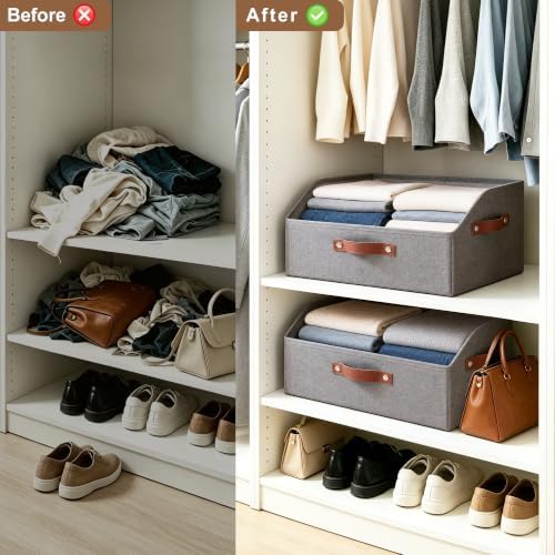 Bagnizer Closet Organizers and Storage, Linen Trapezoid Storage Bins with Han...