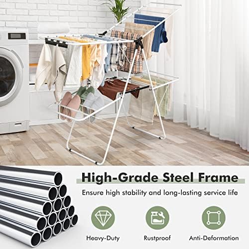 GOFLAME 2-Tier Clothes Drying Rack, Folding Laundry Dry Rack with Adjustable ...
