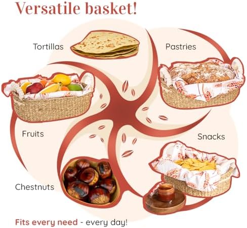 Vivi's Bread Warmer Basket with Stone and Cotton Towel for Sourdough Bakers