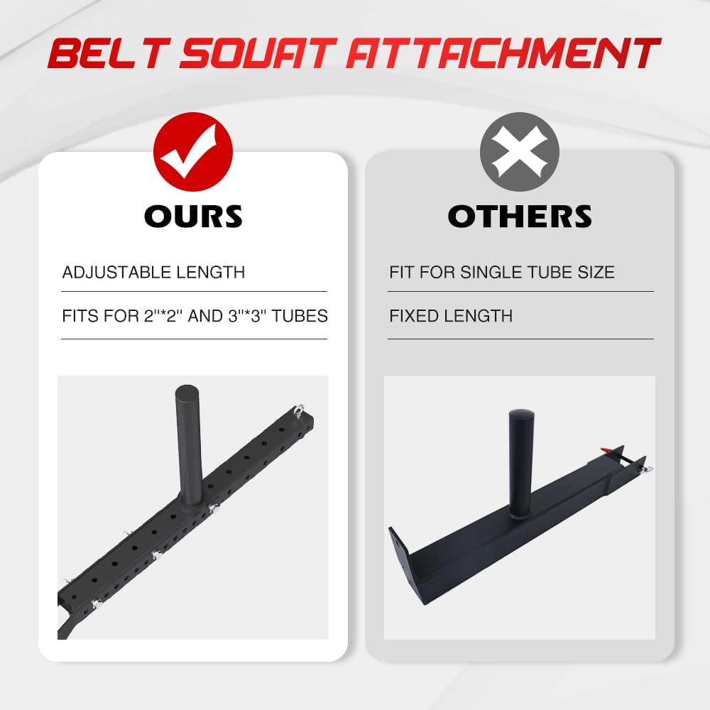 Adjustable Length Belt Squat Attachment for All Power Racks