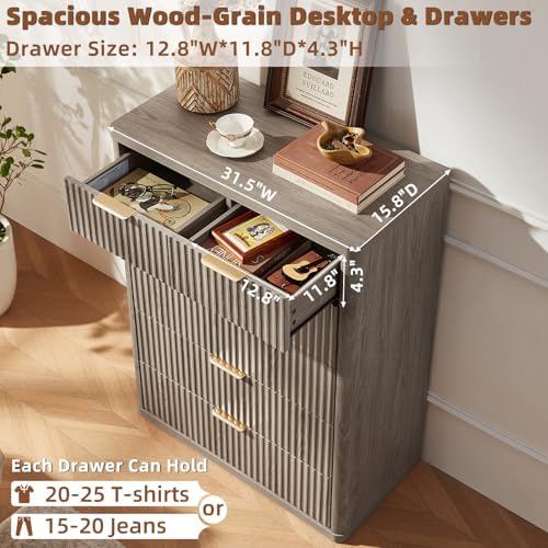 LEYAOYAO Fluted 6 Drawers Dresser for Bedroom Set of 2, 42" Tall Modern ...
