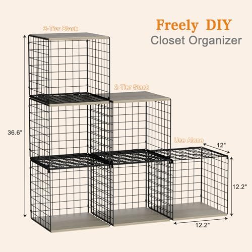 3PCS Stackable Closet Organizers and Storage, Shelves with Wood Top Extra Sto...