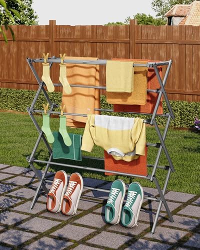 APEXCHASER 3-Tier Foldable Clothes Drying Rack, 37.6" H, Grey/Black