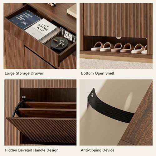 ONBRILL Large Shoe Cabinet with 2 Flip Drawers (3-Tier Each), 27-35 Pairs Sho...