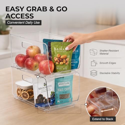 ClearSpace Stackable Storage Bins, Front Pantry Organizer, Medium, 4 Pack