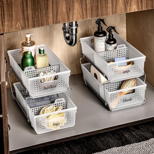 madesmart 2 Tier Organizer, Under Cabinet Storage with Pull Out Sliding Drawe...