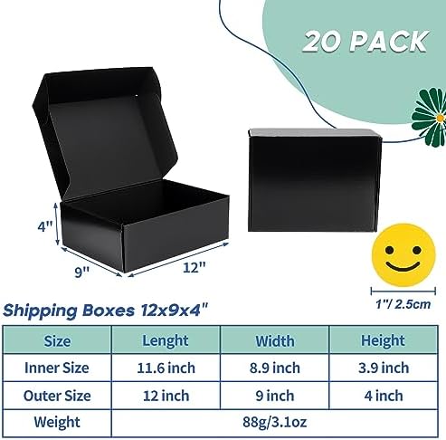 Rempry 12x9x4 Black Shipping Boxes 20 Pack, Large Cardboard Mailer Boxes for ...
