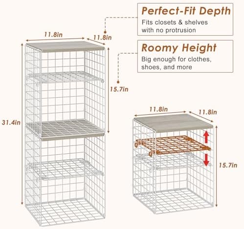 4-Tier Stackable Closet Organizers and Storage, Adjustable Dividers & Woo...