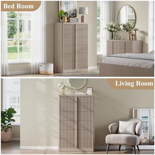 YANSNWO 48.6" Tall Fluted 6 Drawer Dresser for Bedroom, White Alder