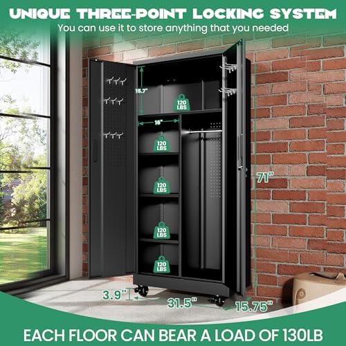 71" Tall Broom Closet Storage Cabinet with Lock,Heavy Duty Garage Storag...