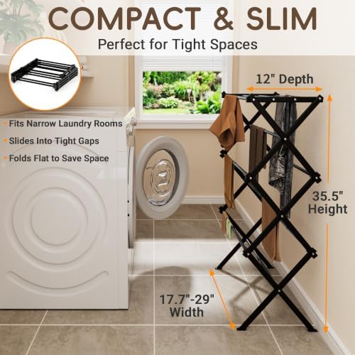Foldable Clothes Drying Rack, Sleek Black for Modern Apartment