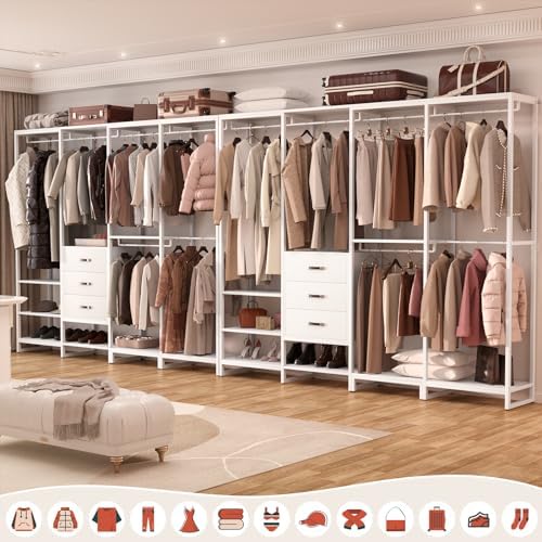 Aheaplus Wood Clothes Rack Wardrobe Closets for Hanging Clothes Heavy Duty Ga...