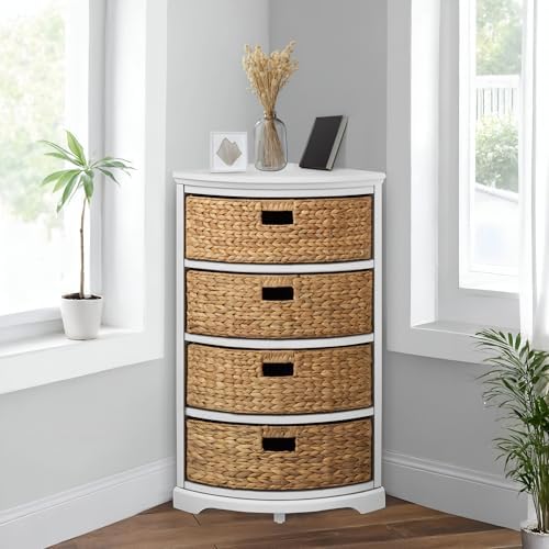 eHemco Hampton Meadows 4 Tier X-Side Corner Table Storage Cabinet, White