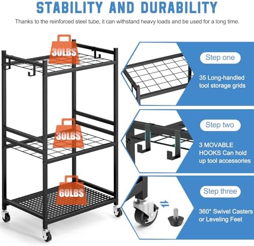 DAOUTIME Garden Organizer With Wheels, Yard Tower Rack for Garage Storage, Up...