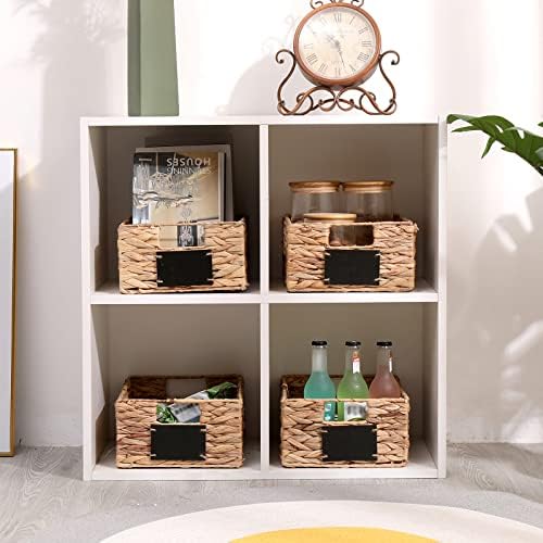 Woven Storage Baskets Set of 4 Basket with Chalk Labels, 10.8x9x4.9 Inch