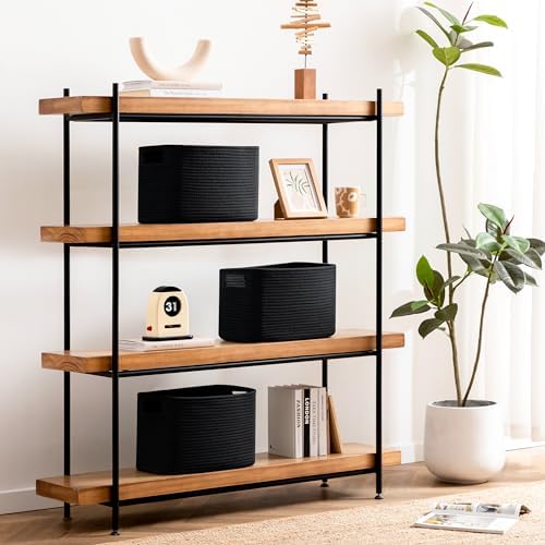 4 Pack Storage Baskets for Organizing, Shelf Baskets with Handles, Black