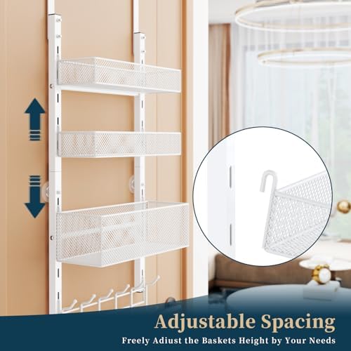 Consumest Over The Door Hooks Organizer - 4 Tier Door Coat Rack with 3 Basket...