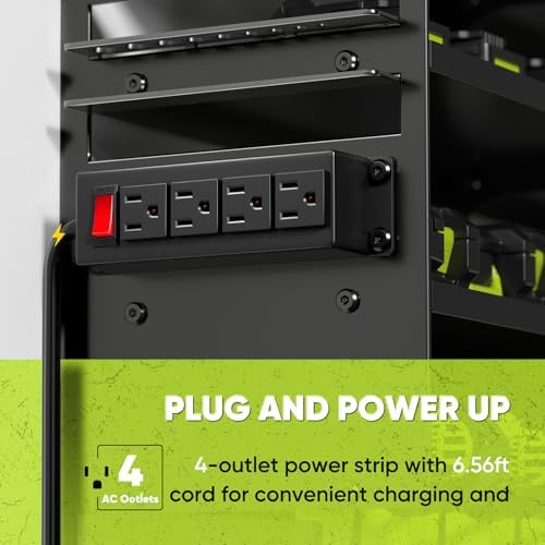 POKIPO Large Power Tool Organizer Wall Mount with Charging Station,4 Layer He...