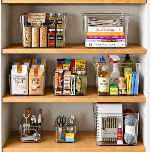 8 Pack Clear Bins for Organizing, Pantry Storage Bins, 3 Sizes: 4L+2M+2S