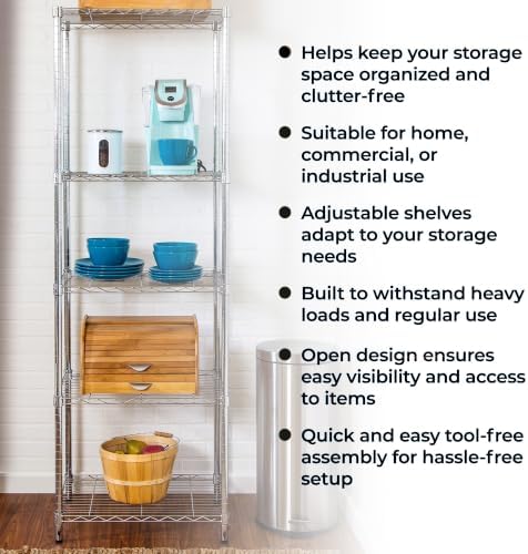 5-Tier Deep Shelf, 250 lb/Shelf, NSF, Chrome, 24x18x72 in