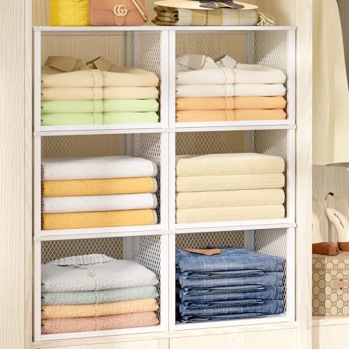 3 Pack Stackable Closet Organizers and Storage Basket, Closet Shelves with Wo...