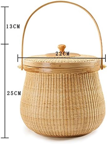 Nantucket Pot Belly Baskets, Fine Cane Weaving Circular with Swing Hardwood H...