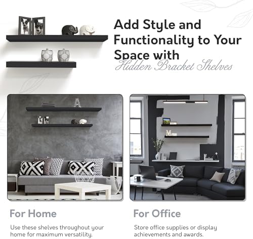 InPlace Invisible Brackets Shelf with Edge - MDF Floating Shelves for Wall wi...