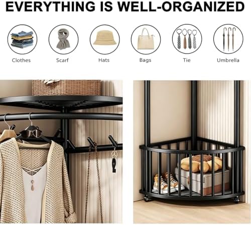 Corner Coat Rack Freestanding Clothes Rack Rolling Garment Rack with Wheels