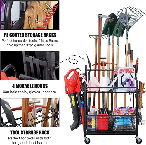 Mythinglogic Rolling Garden Tool Organizer for Garage, Yard and Lawn Tools