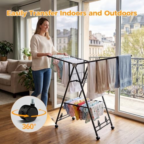 Foldable Standing Clothes Rack, 3-Tier Drying Hanger, for 30+ Pcs
