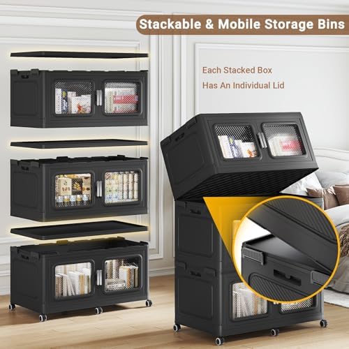 BROVIEW 660 Qt Extra Large Stackable Storage Bin with Lids, 3 Pack Black