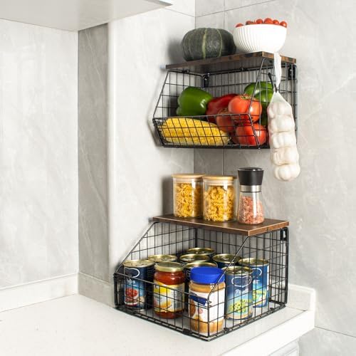 Mefirt Fruit Basket, Stackable Wall Mounted Fruit Baskets, Potato Baskets Oni...