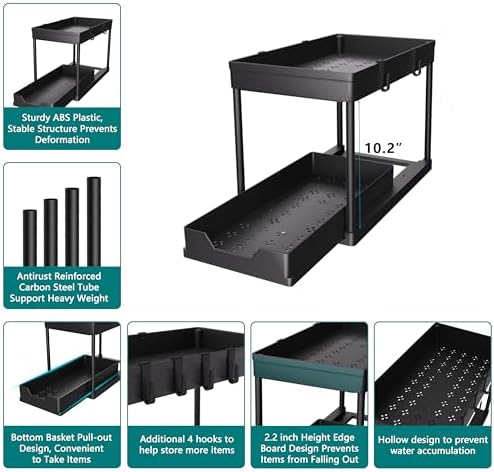 DEKAVA Under Sink Organizer 2 Pack, Bathroom Cabinet Organizer, 2 Tier Slidin...