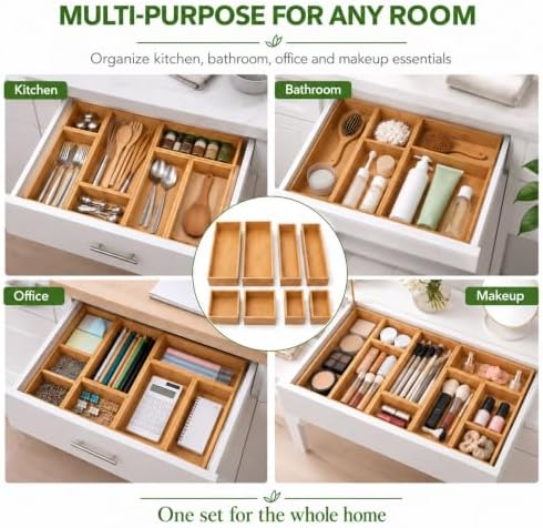 LEIMO KPARTS 8 Pcs Bamboo drawer Organizer Storage Box, Bin Set - Multi-Use b...