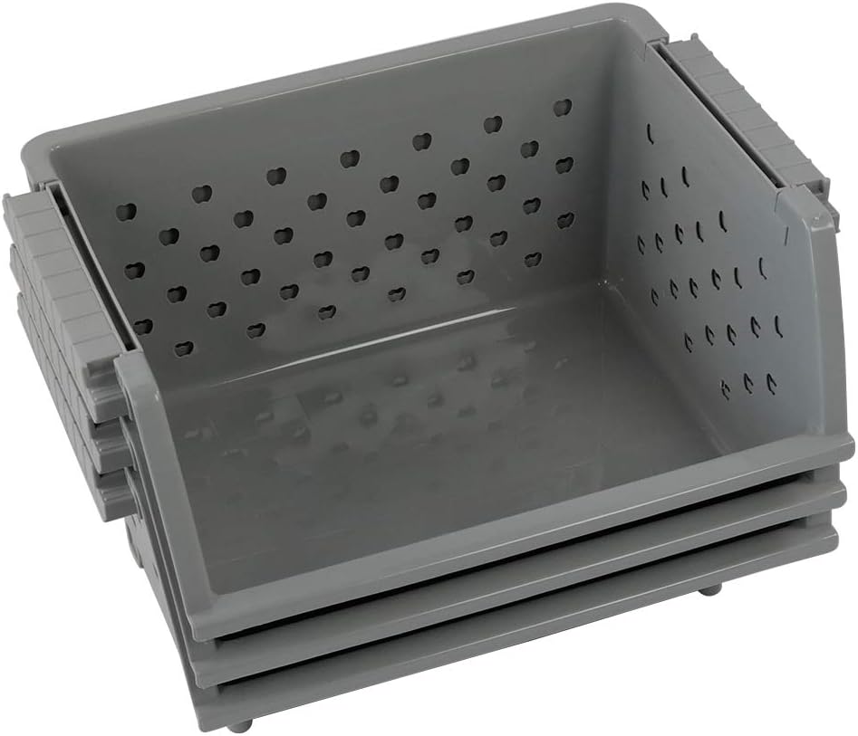 Begale 3-Pack Gray Plastic Stackable Detachable Storage Bin