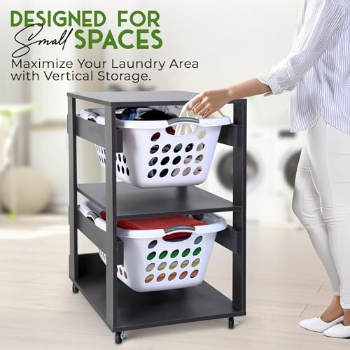 Laundry Basket Holder Shelf, Stackable Laundry Sorter (Slate Grey, 2 Tier)