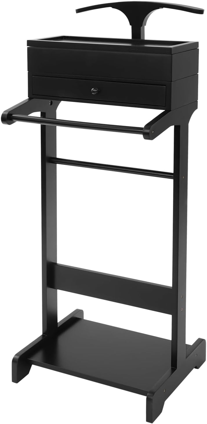 Suit Valet Stand | Knight Valet Sand with Tie Bar | Wood Valet Stand with Bas...