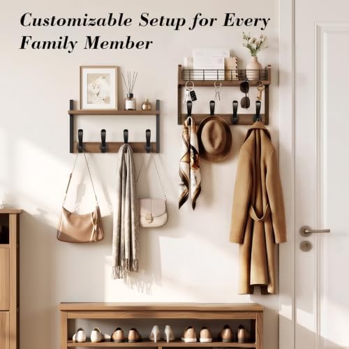 Delamu 32" Coat Rack with Shelf, 4 in 1 Coat Hanger Wall Mount with Shel...