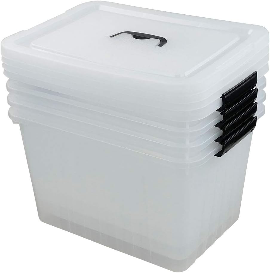 25 Quart Clear Latching Tote, Plastic Storage Bin, Pack of 4