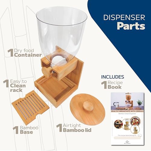 Bamboo Dispenser 3.5Liters (118 fl Oz) , Cereal Dispenser, Storage Container,...