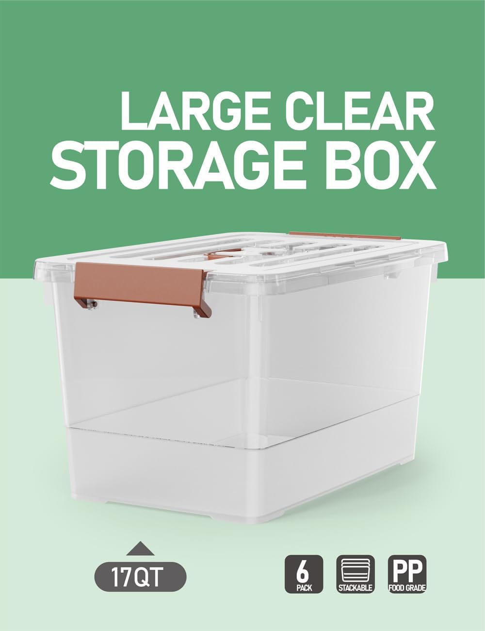 WYT 6 Pack 17qt Clear Plastic Storage Bin with Lid and Latching Buckles, Stac...