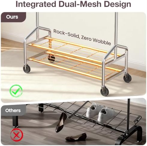 Heavy Duty Clothes Rack Load 650 LBS, Rolling Clothing Rack for Hanging Cloth...