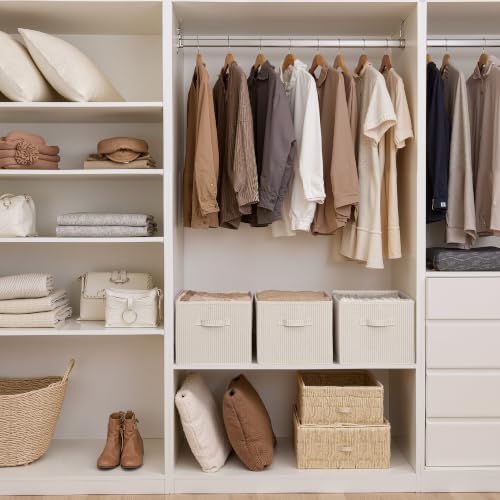 StorageWorks Shelf Organizer Bins, Khaki & Beige Stripes, Extra Large
