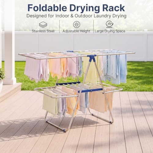 Stainless Steel 2-Tier Foldable Clothes Drying Rack, 57 Inches Max Height